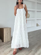 Flower Decor Pretty A-Line Layered Loose Maxi Dress