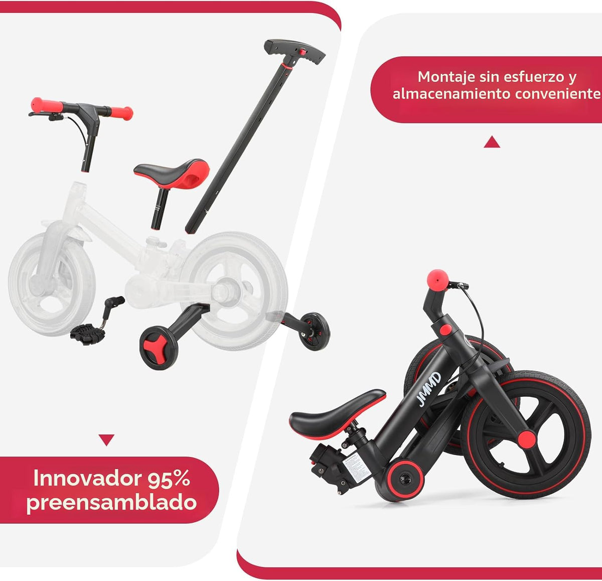 Bicicleta Evolutiva 6 en 1 para Niños de 18 a 60 Meses | Triciclo, Bicicleta de Equilibrio y Pedales Plegable de 12”