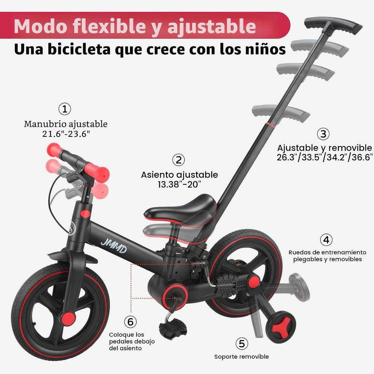Bicicleta Evolutiva 6 en 1 para Niños de 18 a 60 Meses | Triciclo, Bicicleta de Equilibrio y Pedales Plegable de 12”